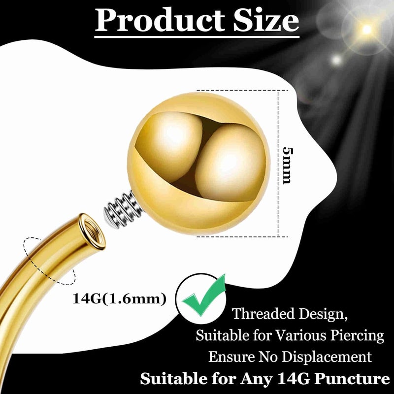 Masedy 3PCS 14G Titanium Replacement Balls for Piercing Internally Threaded Belly Button Piercing CZ Nipple Tongue Industrial Ring Top Piercing Jewelry Parts 5mm - Image 2